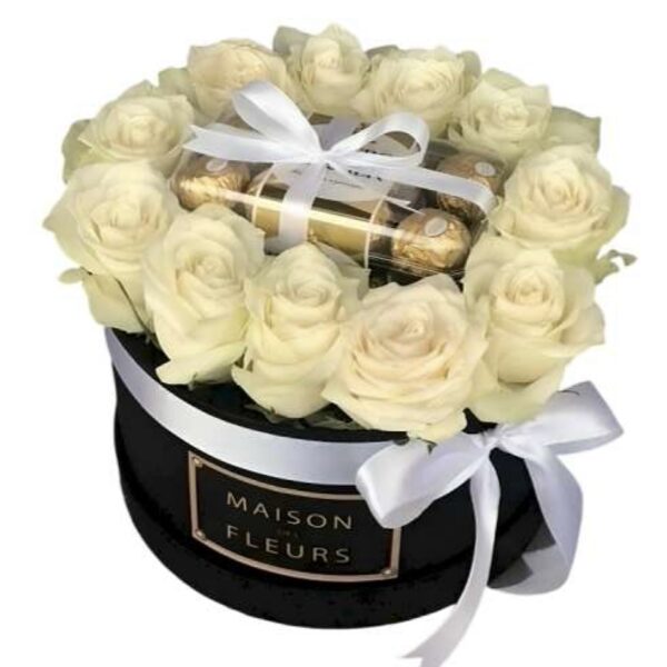 Maison des Fleurs White Rose & Chocolate Gift Box